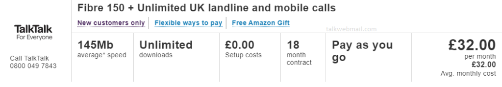 Fibre 150 + Unlimited UK Land line Calls Talktalk Broadband