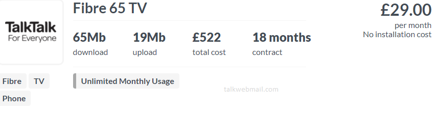 Fibre 65 TV TalkTalk broadband deals
