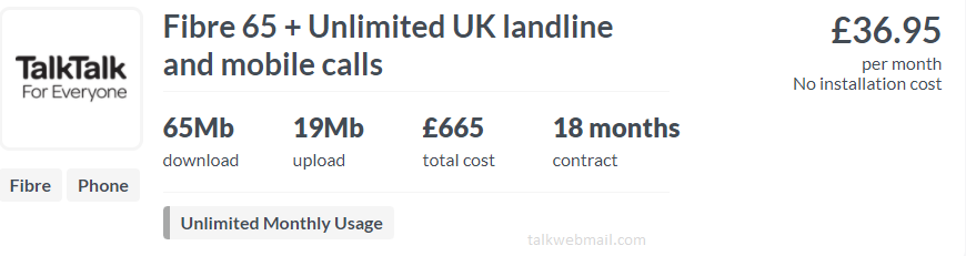 Fibre 65 unlimited Uk landline calls talktalk broadband deals