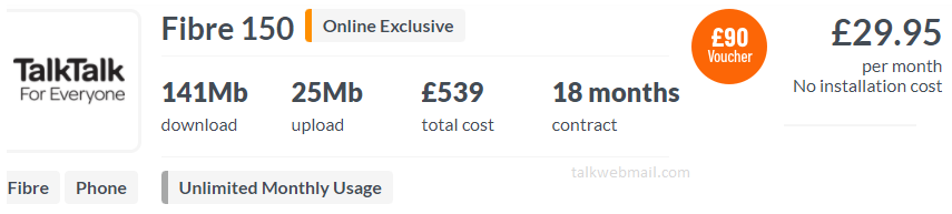 TalkTalk broadband deals Fibre 150 Online Exclusive