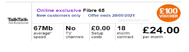 online Exclusive Fibre 65 TalkTalk Broadband