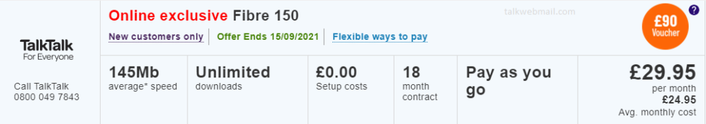 online exclusive Fibre 150 TalkTalk Broadband deals