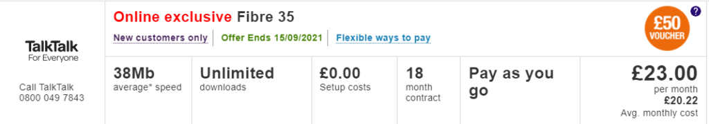 online exclusive Fibre 35 TalkTalk Broadband deal